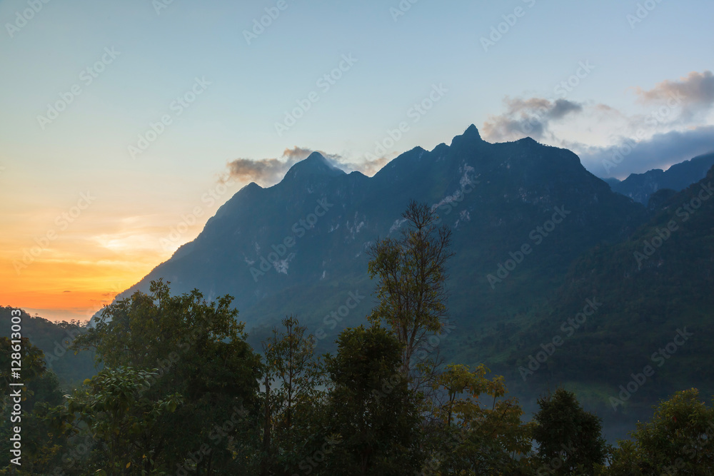 Big mountain Doi Luang Chiang Dow at morning sunrise, Thailand