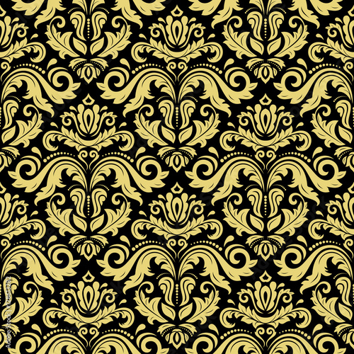 Damask vector classic golden pattern. Seamless abstract background with repeating elements