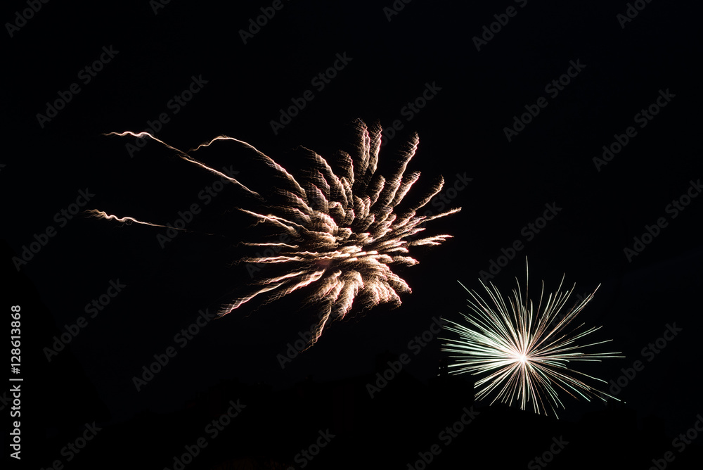 Obraz premium Feuerwerk am schwarzen Nachthimmel