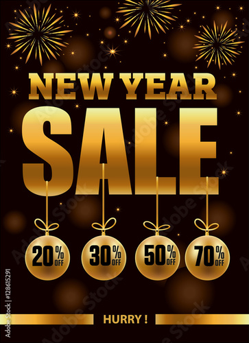 new year sale banner with fireworks