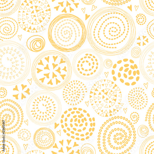 Seamless sunny abstract pattern with cute yellow circular elements