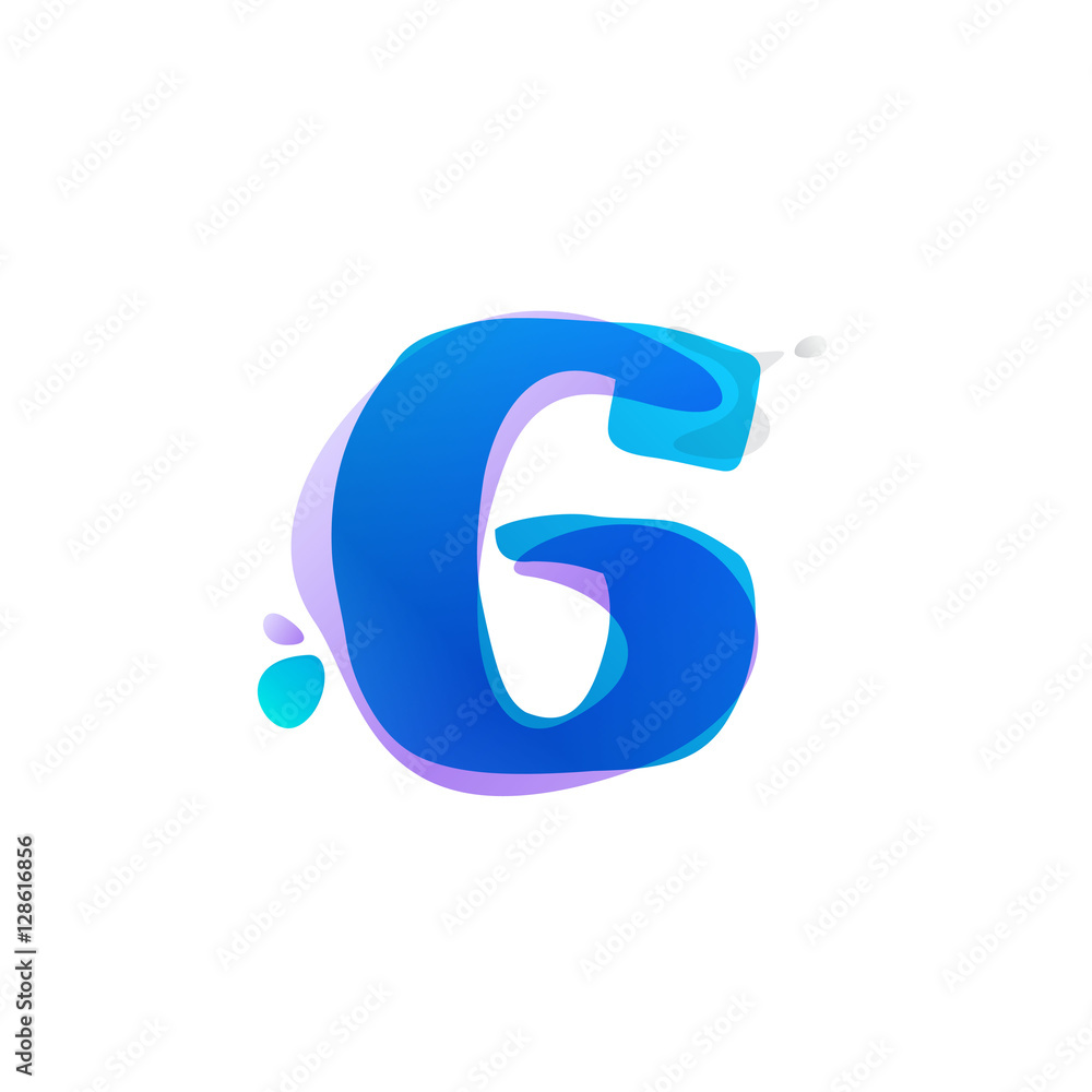 Number six logo with watercolor splashes. Number six logo with watercolor splashes.
