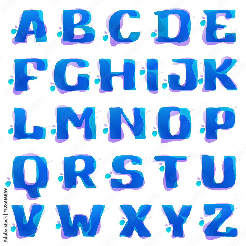 Alphabet logos with watercolor splashes.