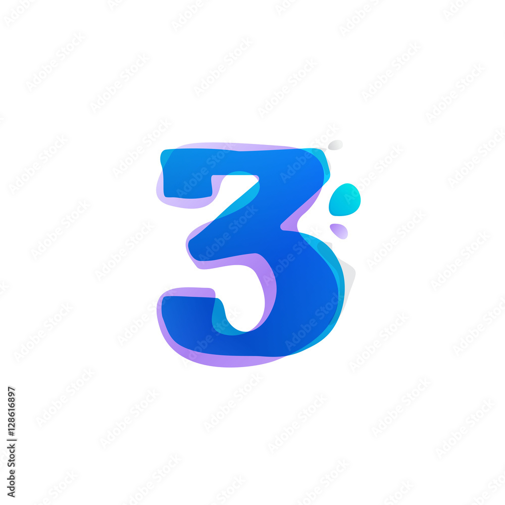 Number three logo with watercolor splashes. Number three logo with watercolor splashes.