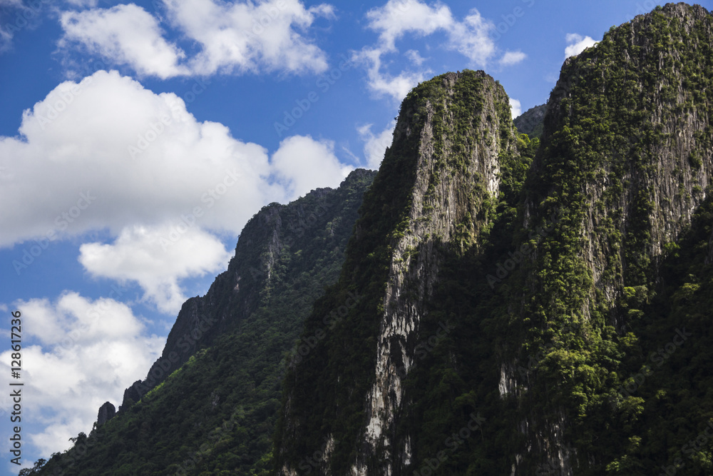 rock mountains with blue sky in laos