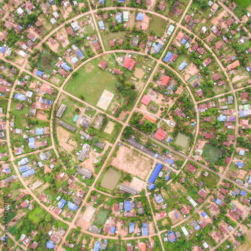 Aerial view of the village in a circle