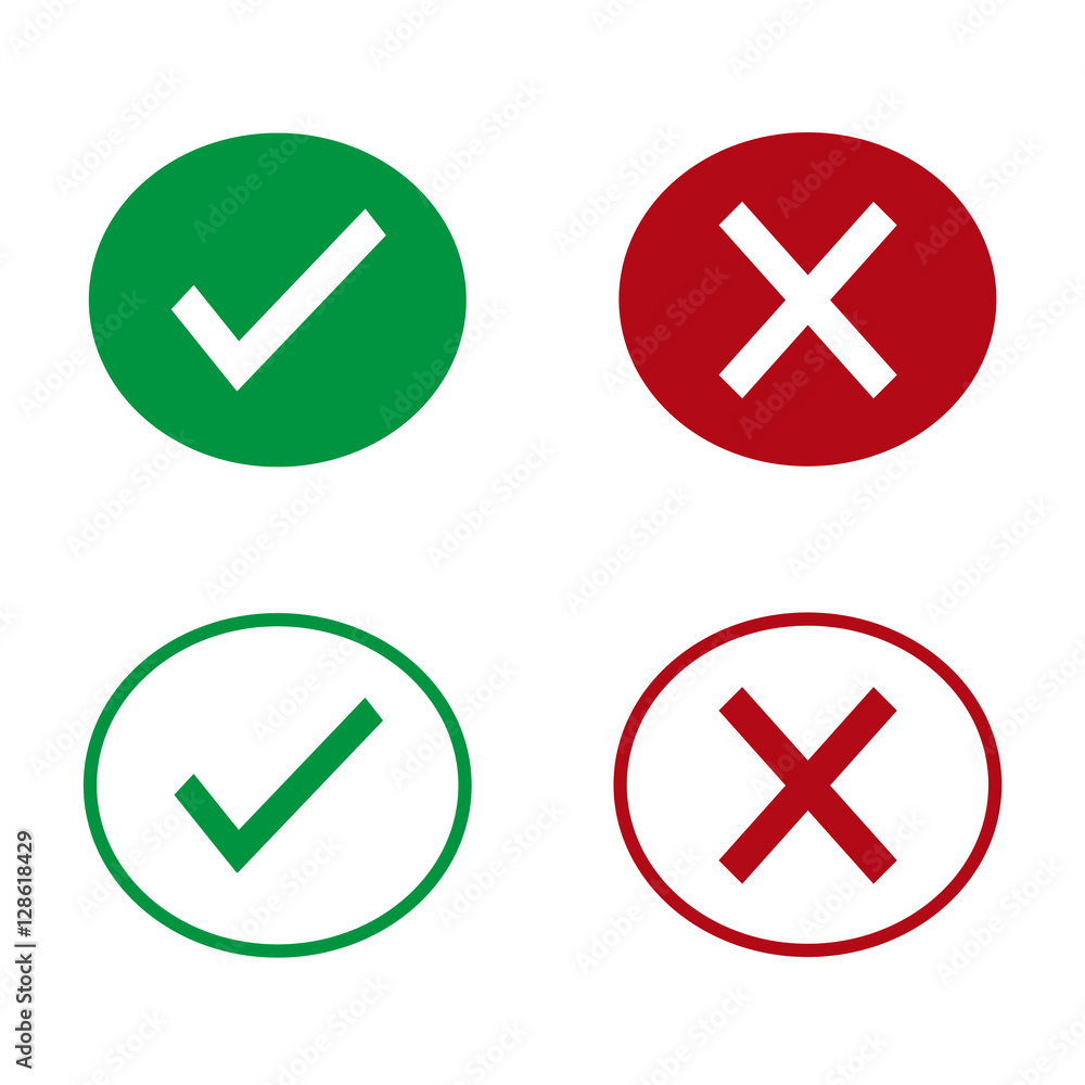 Set of buttons check mark and close mark. Set of buttons check mark and close mark.