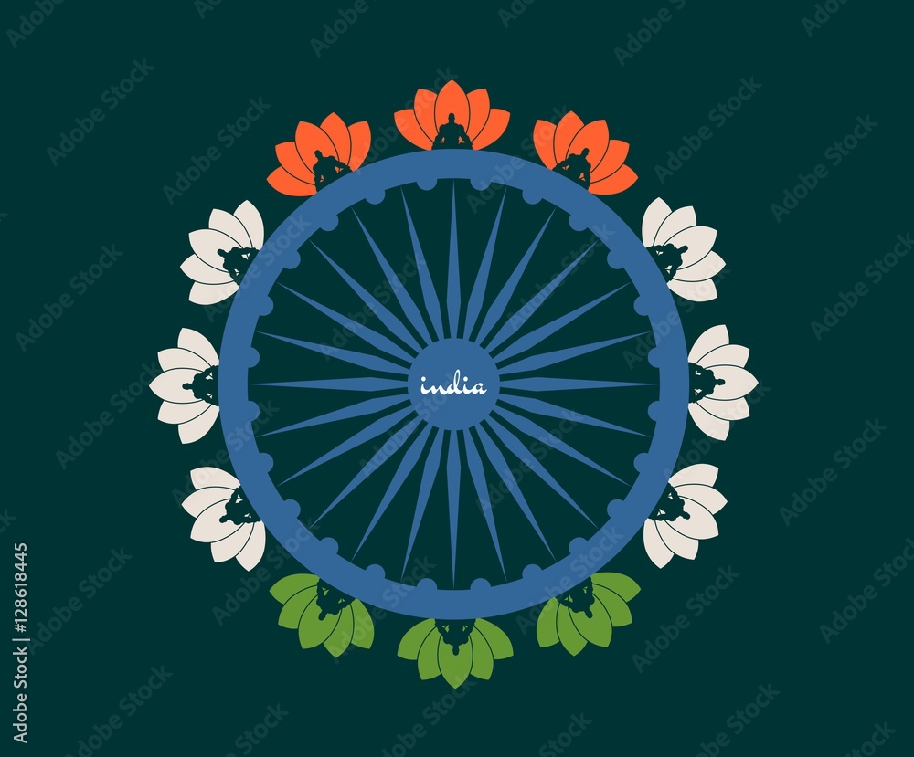 Indian flag wheel with Lotus Flower Painted by Indian Flags colors
