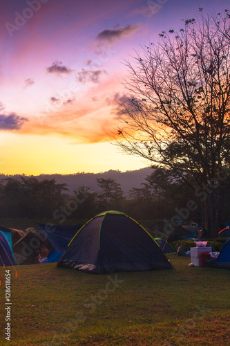Holiday camping with twilight background in sunset