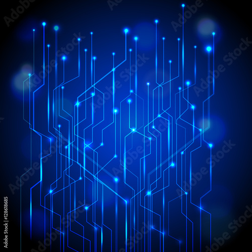 Dark blue circuit board technology graphic design background.
