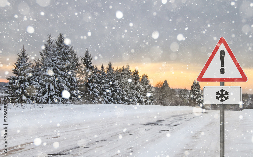 winter road sign snow