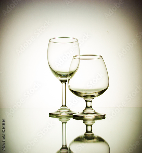 Shot of crystal wine glasses,retro style.