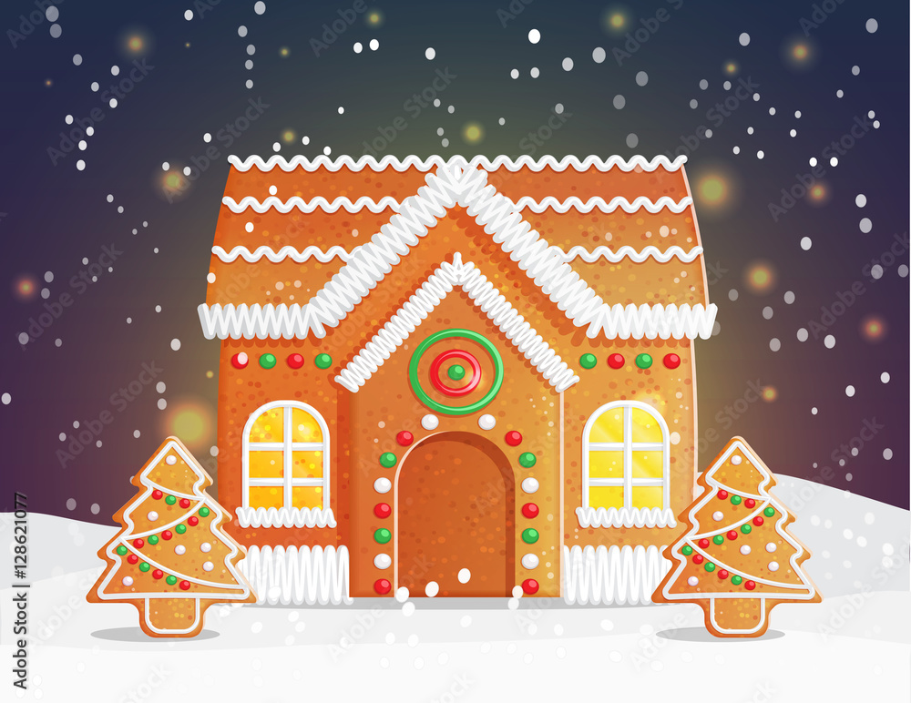 Gingerbread house Christmas night scene