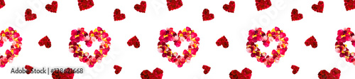 panorama repeating patterns of red hearts rose petals for Valen