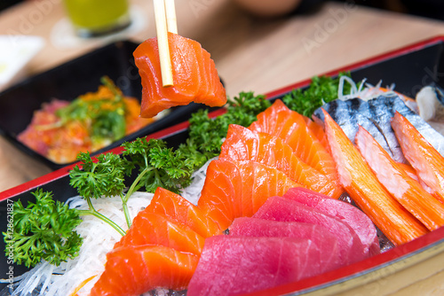 salmon sashimi set in Japanese restaurant, Japanese Food