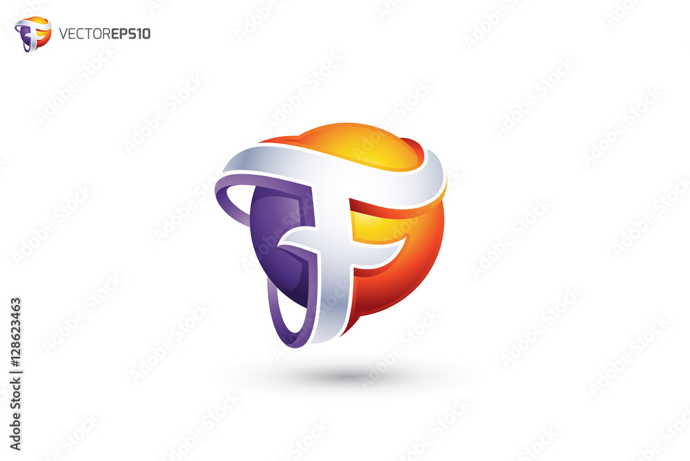 Abstract Letter F Logo - 3D Sphere Logo Abstract Letter F Logo - 3D Sphere Logo