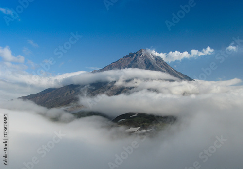 Panorama with the top of Koryaksky volcano, Kamchatka peninsula, Russia