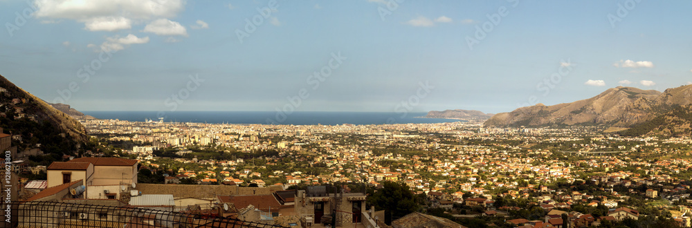 Palermo aerial panorama and mediterranean sea