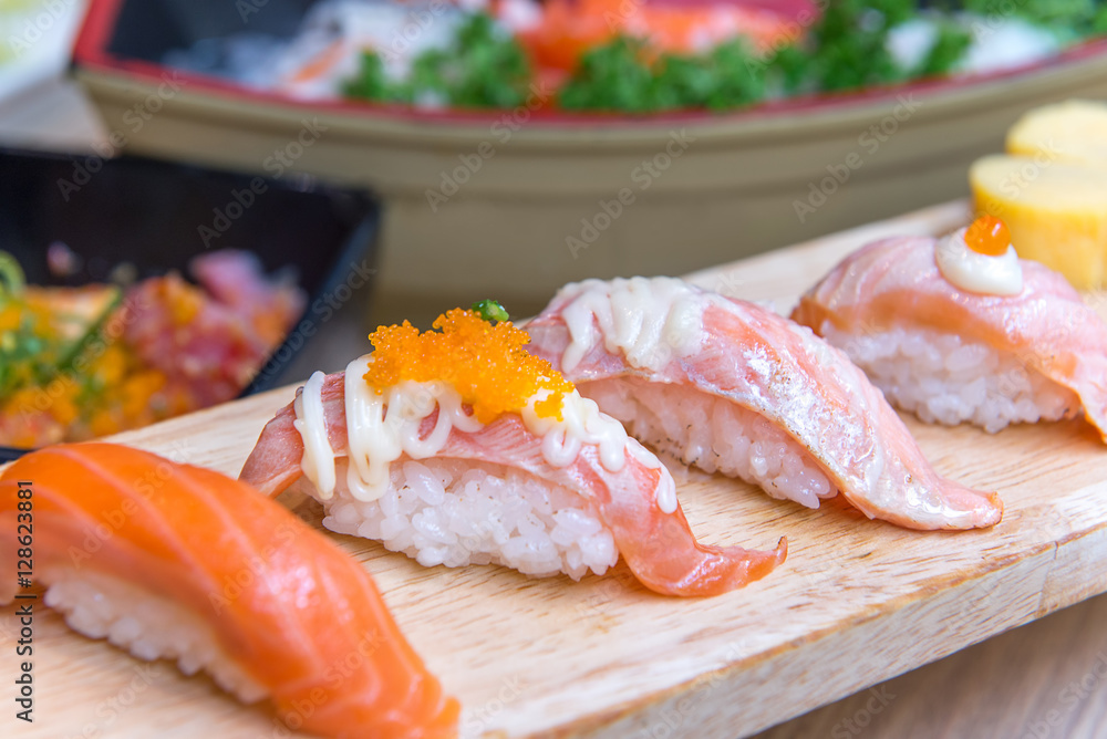 salmon sashimi set in Japanese restaurant, Japanese Food salmon sashimi set in Japanese restaurant, Japanese Food