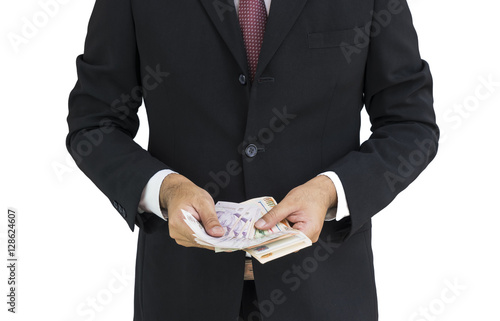 businessman count the money on isolate background - can use to display or montage on product