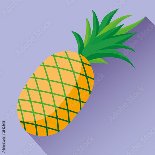 Ananas on a violet background with long shadow. Vector image.