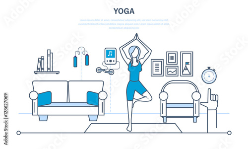 Yoga, interior of the room, furniture for relaxing, quiet atmosphere.