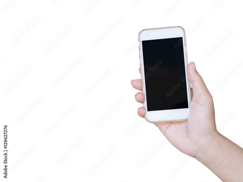 holding smart phone device. Smart phone with blank screen. isolated on white background. holding smart phone device. Smart phone with blank screen. isolated on white background.