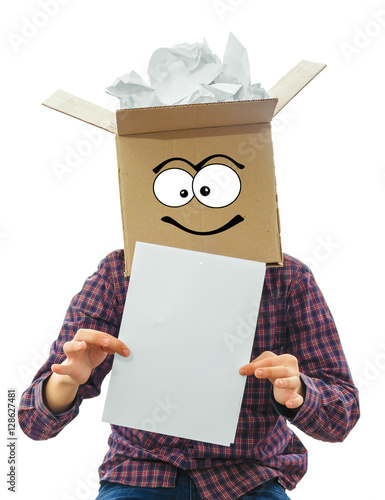 Man with smiling box over his head