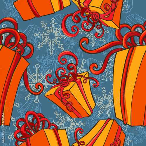 Gift boxes, vector image seamless background