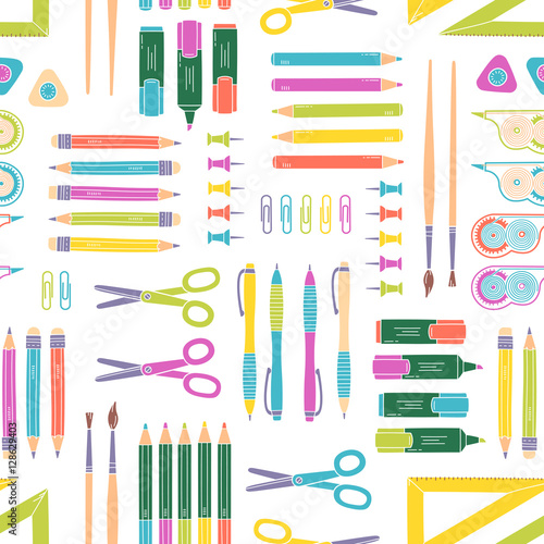 Vector seamless stationery pattern. School and office background.