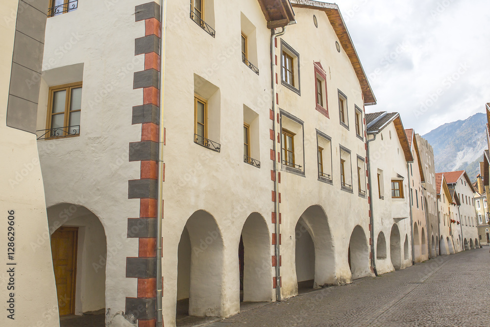 Typical architecture of the town of Glorenza in South Tyrol (Italy)