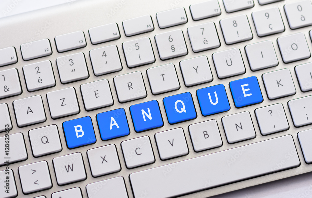 BANQUE writing on white keyboard BANQUE writing on white keyboard