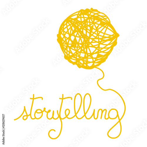 Story-telling concept image: a yellow bundle shaping storytelling lettering. Vector image on withe background.