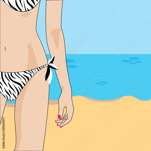 Close up of a beautiful women in a swim suit, with white skin. Vector image.