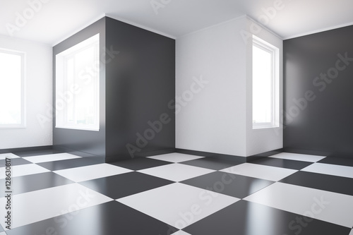 Interior with chess pattern on floor