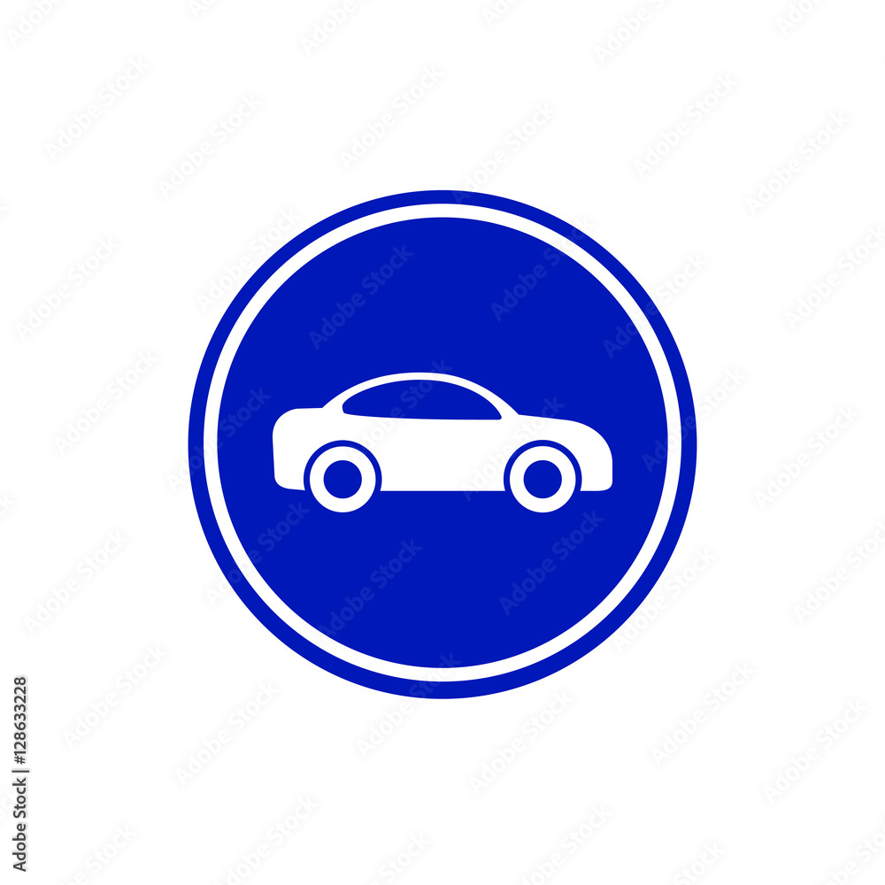 Road for car sign,vector blue symbol. Only car allowed road sign.