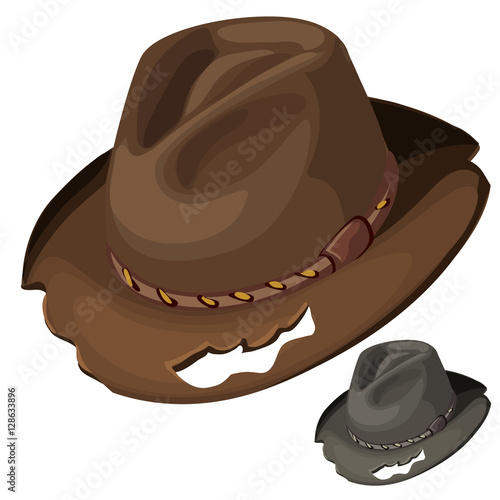 Old mens brown hat with holes. Vector isolated