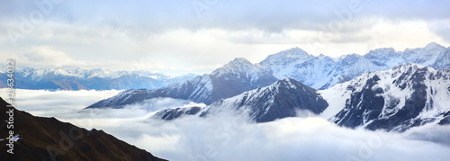 panoramic view of the snow-capped mountains of the Stelvio Pass (Italy)