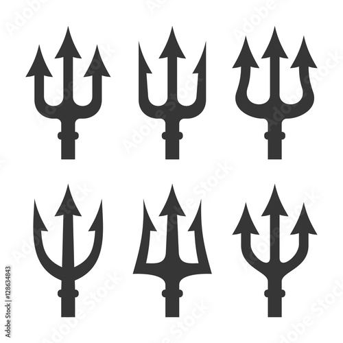 Tablou Canvas Trident Silhouette Set on White Background. Vector