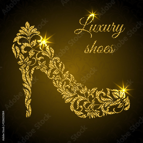 Women's shoe created from floral pattern with gold glitter