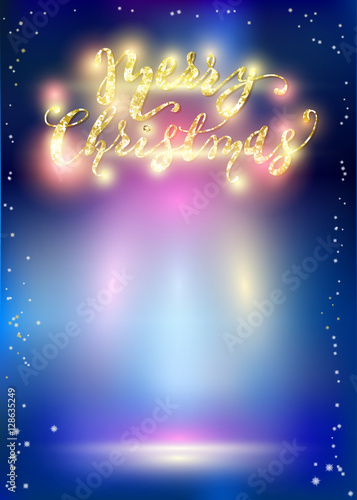Shining Backdrop with Lettering and Lights. Vector design for Christmas and New Year Party photo