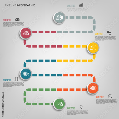 Time line info graphic with colored tortuous direction template