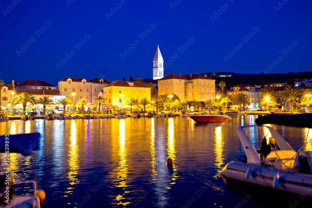 Supetar waterfront evening view from sea