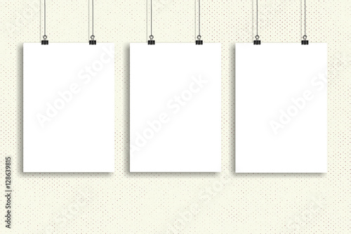 Three white paper poster mock-up