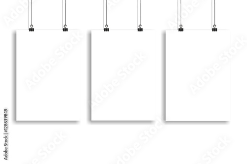 Three white paper poster mock-up