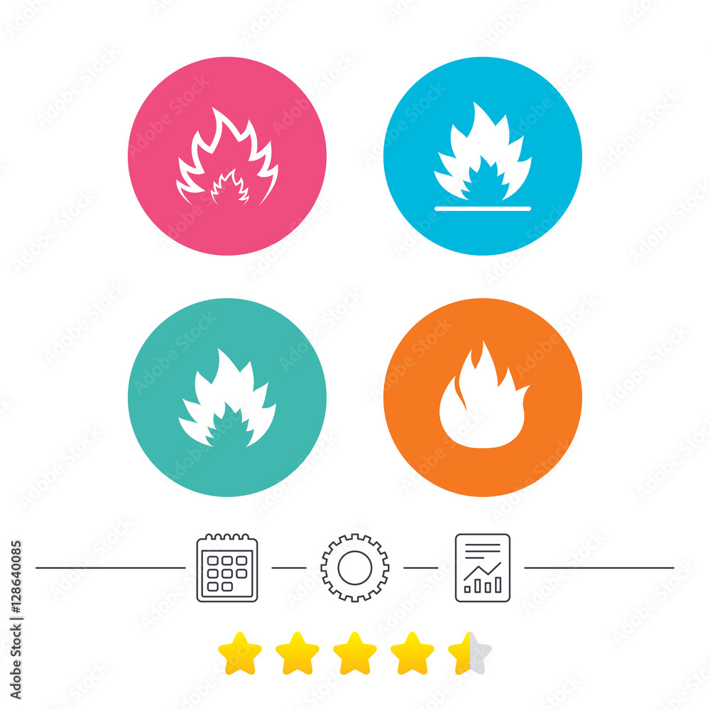 Fire flame icons. Heat symbols. Inflammable signs. Calendar, cogwheel and report linear icons. Star vote ranking. Vector Fire flame icons. Heat symbols. Inflammable signs. Calendar, cogwheel and report linear icons. Star vote ranking. Vector