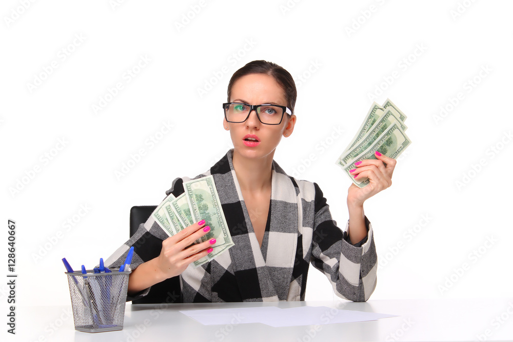 Business woman holding money dollar bills in hand, Financial reward Business woman holding money dollar bills in hand, Financial reward