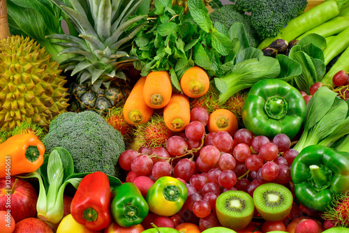 Group of fresh fruits and vegetables for eating healthy