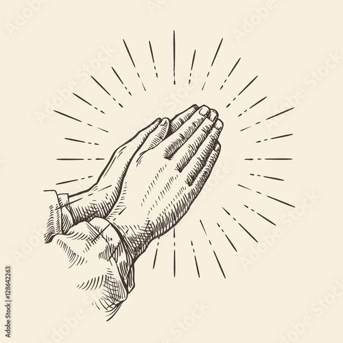 Praying hands. Sketch vector illustration