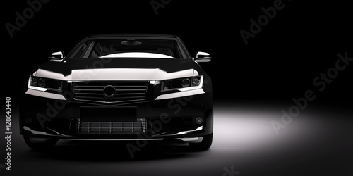 New black metallic sedan car in spotlight. Modern desing, brandless. © Photocreo Bednarek